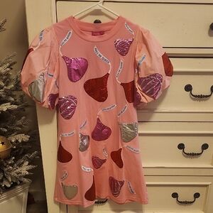 Queen Of Sparkles Pink Dress with Heart Kisses